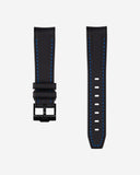 Curved Vertech Rubber Strap - Black & Blue Stitches