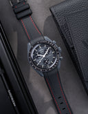 Curved Vertech Rubber Strap - Black & Red Stitches