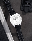 Curved Vertech Rubber Strap - Black & White Stitches